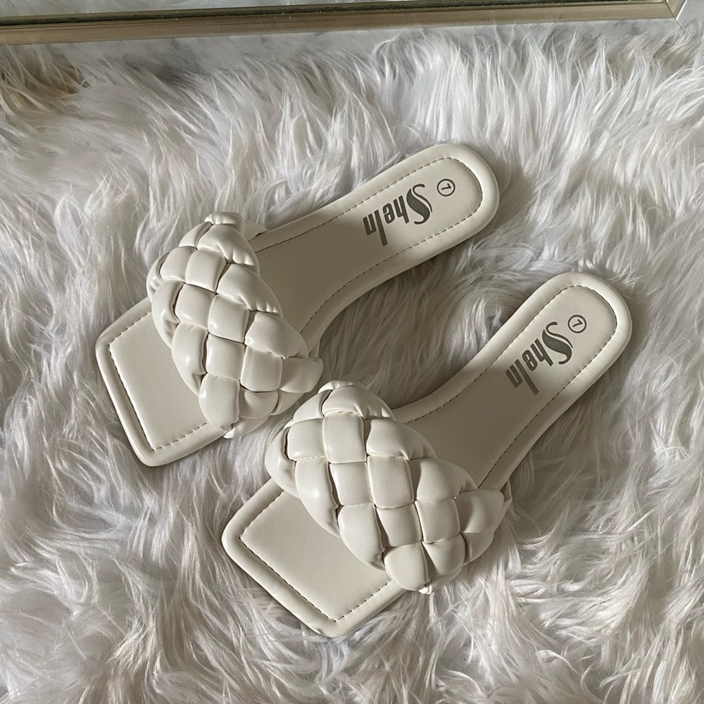 SHEIN Braided Square Toe Sandals | White Sandals | US Size 7